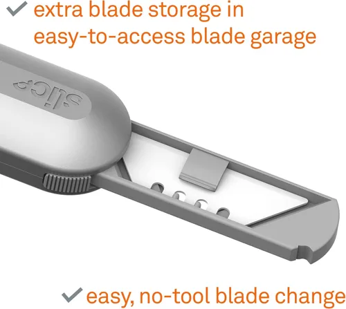 Vista 3 de Cuchillo utilitario con mango de metal, hoja de cerámica amigable con los dedos, se retrae automáticamente para mayor seguridad, mango de metal