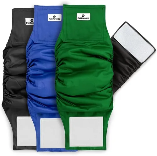 Vista 14 de Pet Parents - Bandas abdominales y extensores lavables prémium para perros machos - Pañales para perros machos - Paquete de 3 - Color: negro