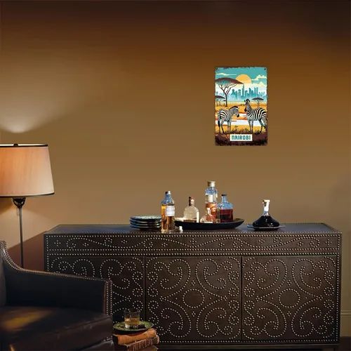 Vista 5 de Nairobi - Letrero de metal con diseño de paisaje de ciudad, retro, para hombre, cueva, bar, garaje, habitación, calle, decoración de pared, 8 x 12