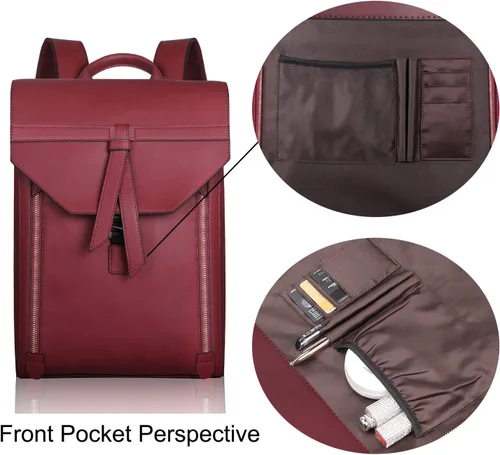 Vista 6 de ESTARER Mochila de cuero de moda para mujer, para viajes, trabajo, universidad, 15.6 pulgadas, mochila de piel sintética para mujer (rojo vino)