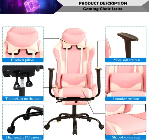 Vista 3 de Silla de juegos para adultos con reposapiés, silla de PC, silla de jugador, silla de juegos, silla de juegos económica, silla de escritorio