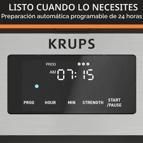 Vista 3 de Krups Simply Brew Cafetera de Goteo de Acero Inoxidable y Jarra Térmica 12 Tazas Programable, Personalizable, Pantalla Digital, Filtro de Café