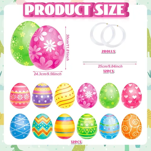 Vista 2 de Beeveer 12 letreros de Pascua para patio con estacas, decoración de patio de Pascua, adornos colgantes para primavera, patio, suministros de fiesta
