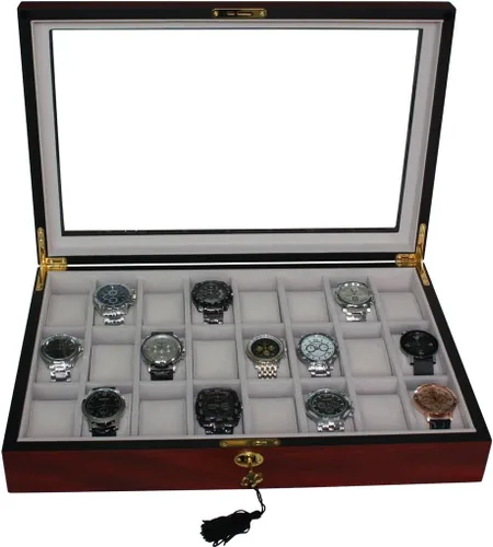 Vista 2 de 4 Less Co 24 RELOJES DE MADERA EXPOSITOR DE JOYERÍA CAJA DE ALMACENAMIENTO COLECTOR REGALO - ACABADO CEREZO 1087-24C