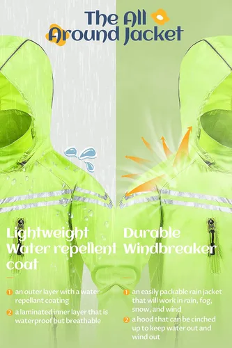 Vista 4 de CREATMO US Chaqueta de ciclismo reflectante para niños y niñas, rompevientos con capucha extraíble