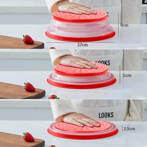 Vista 5 de Tapa plegable para microondas para alimentos, cubierta de salpicaduras de microondas, escurridor de frutas, sin BPA, apta para lavavajillas, 26.7 cm