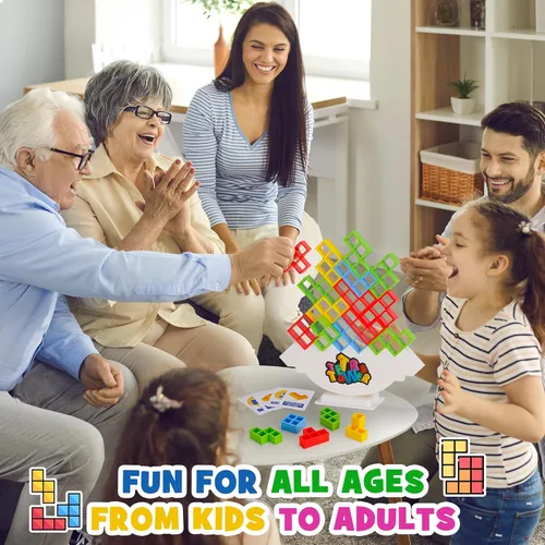 Vista 6 de WOWNOVA 48 piezas Torre Tetra, divertido juego de equilibrio y construcción de bloques para apilar para niños, adultos, amigos, equipo, aula