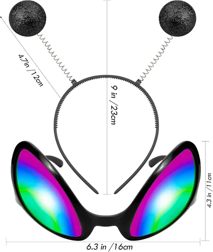 Vista 4 de Diadema de alienígena y gafas, diadema de antena marciana alienígena, accesorio de recuerdo de fiesta para adultos y niños