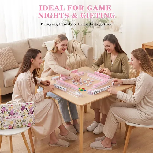 Vista 4 de American Mahjong Set con bolsa de transporte, 166 azulejos y estantes Multicolor