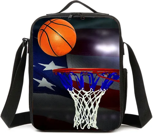Vista 9 de CAIWEI Bolsa de almuerzo Galaxy con aislamiento para lonchera (baloncesto de torneado)
