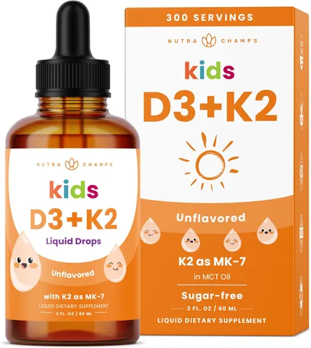 Vista 9 de NutraChamps Gotas de vitamina D3 K2, vitamina líquida D3 5000 UI y K2 D3 con MK7, gotas de vitamina D para niños, huesos, salud cardíaca e