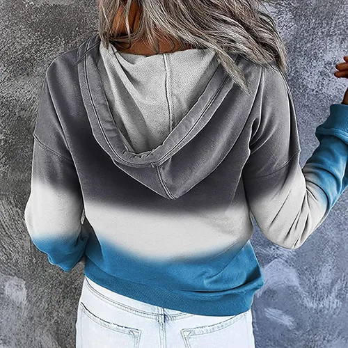 Vista 4 de Sudadera con capucha y media cremallera para mujer, con cordón, atlética, moderna, con bolsillo frontal, manga larga, para otoño