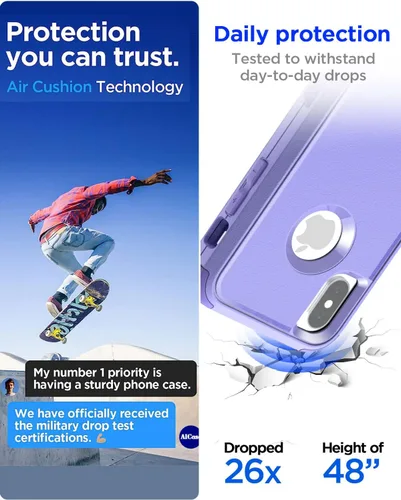 Vista 4 de AICase Funda resistente para iPhone X/XS, resistente de 3 capas de protección de grado militar, a prueba de golpes y caídas, para iPhone X/XS de 5.8