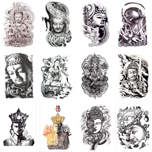 Vista 12 de 12 hojas de tatuajes falsos en el pecho, brazo, hombro, tatuajes, arte corporal, mangas de 5.9 x 8.3 pulgadas, tatuajes temporales impermeables