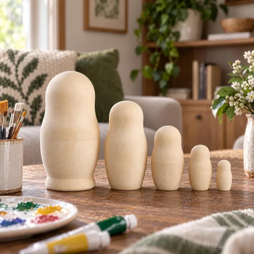 Vista 2 de Conjunto de 5.75 pulgadas de 5 muñecas rusas de madera sin pintar