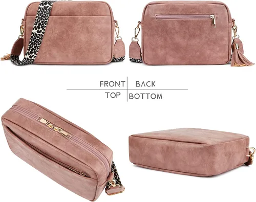 Vista 3 de Bolso cruzado de cuero para mujer con cremallera y hombro para cámara