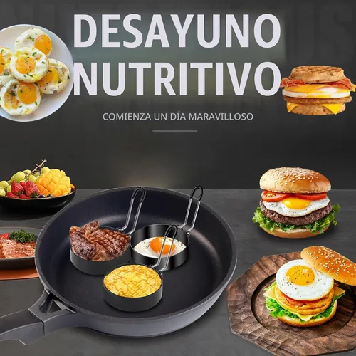 Vista 6 de 12 anillos de huevo para freír huevos, molde antiadherente para panqueques, molde de acero inoxidable con 4 cepillos de silicona, forma redonda