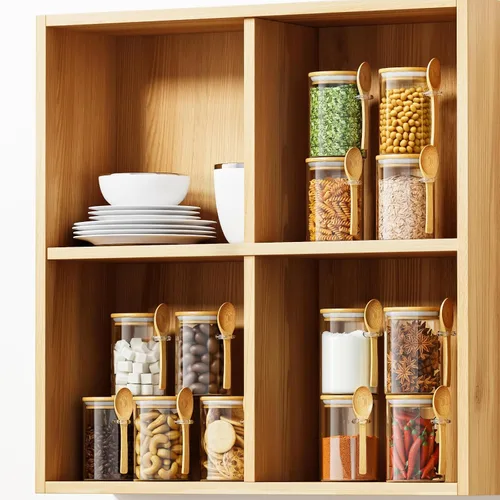 Vista 7 de Recipiente de vidrio para azúcar con cuchara, 1 paquete de tarros de vidrio de 15 onzas con tapa y cuchara de bambú, recipientes de almacenamiento