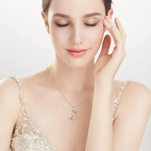 Vista 4 de PRAYMOS Collar de libélula de plata de ley 925 para mujer, colgante de libélula de ensueño, joyería de libélula, regalos de cumpleaños, cadena