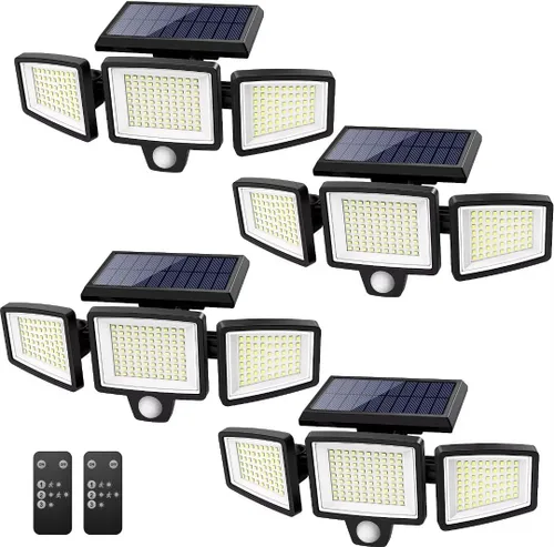 Vista 12 de Tuffenough - Luces solares para exteriores, 2500 lm, 210 luces LED de seguridad con control remoto, 3 cabezales de luces con sensor de movimiento