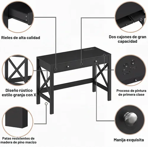 Vista 6 de ChooChoo - Escritorio para computadora de granja de 39.37 pulgadas con 2 cajones