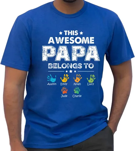 Vista 4 de This Awesome Papa Belongs to Shirt - Camisa personalizada para papá, camiseta de papá personalizada, impresionante camisa de papá con nombres