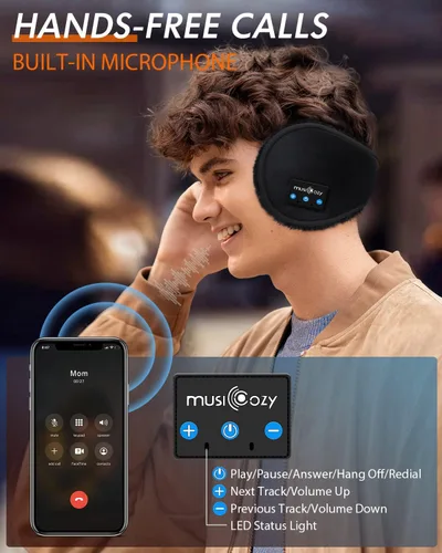 Vista 3 de MUSICOZY Orejeras Bluetooth para invierno mujeres hombres niños niñas calentadores de oídos auriculares inalámbricos altavoces HD integrados