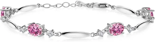 Vista 65 de Gem Stone King 925 Sterling Silver Gemstone Birthstone and White Created Sapphire Tennis Bracelet For Women Oval 7X5MM and 2MM 6 Inch + 1 Inch