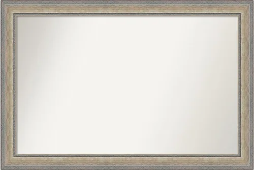 Vista 197 de Amanti Art Espejo de baño plateado para sobre el fregadero, 28 x 37 pulgadas, elegante espejo rectangular de peltre cepillado, marco de madera