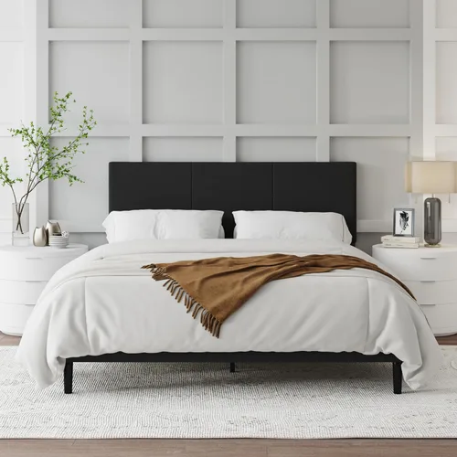 Vista 13 de IOILORI Base de cama de tamaño matrimonial con cabecera tapizada, listones de madera resistentes, no requiere somier, silencioso, fácil montaje Beige