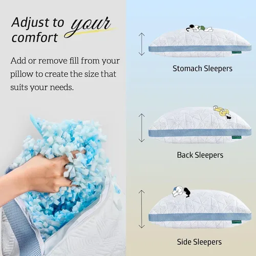 Vista 5 de BETU Almohada refrescante estándar, almohada de espuma viscoelástica triturada fresca para durmientes calientes, almohadas ajustables firmes