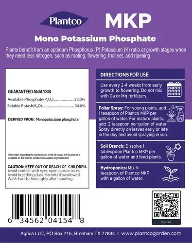 Vista 5 de Fertilizante de fosfato monopotásico MKP 0-52-34 de Plantco Promueve el crecimiento de raíces y flores, refuerzo de floración Alimento vegetal