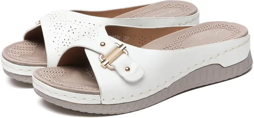 Vista 6 de Mintzice Sandalias de cuña cómodas con hebilla de punta abierta para mujer