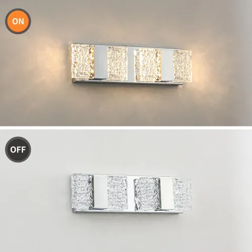 Vista 5 de Lámpara de tocador de baño moderna de cromo de 4 luces, elegantes accesorios de iluminación de baño de LED de cromo sobre espejo, accesorios