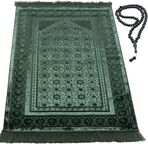 Vista 12 de Modefa Alfombra de Oración de Terciopelo – Alfombra Turca de Felpa Suave Janamaz Sajada Carpet para Hombres y Mujeres - Tapete de Oración Liso