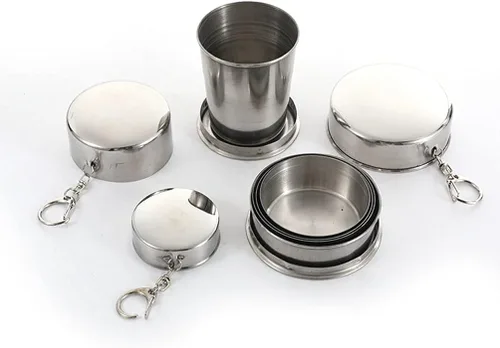 Vista 4 de Teensery Taza plegable de acero inoxidable para acampar, taza portátil plegable con llavero para actividades al aire libre, senderismo, picnic