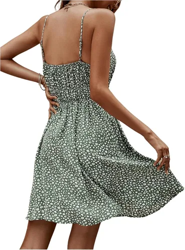 Vista 6 de SweatyRocks Vestido de tirantes delgados con estampado floral bohemio para mujer, vestido corto casual acampanado