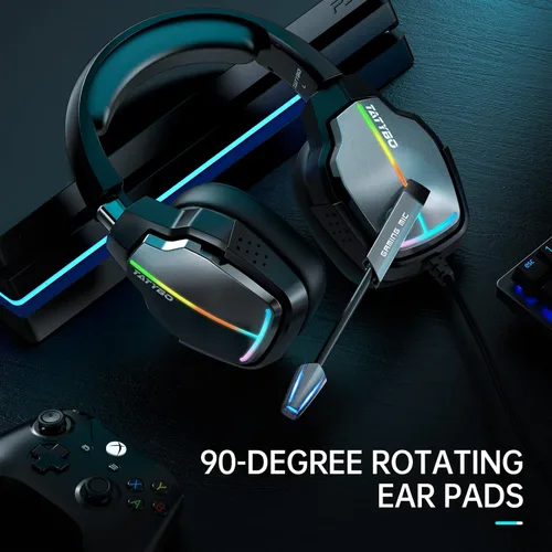 Vista 4 de New Gaming Headset for PC PS4 PS5 Xbox One Switch Stereo PS4 Headset with 90 Rotatable Earpads Noise-Cancelling Mic