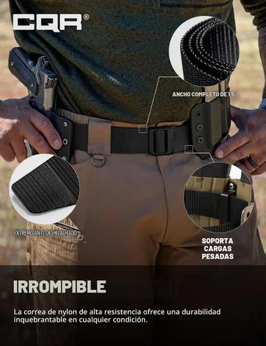 Vista 4 de CQR - cinturón táctico, cinturón resistente estilo militar, correa de malla EDC con hebilla de liberación rápida Paquete de 2 Dura Nylon Negro
