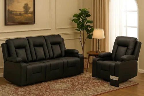 Vista 12 de Juego de sofá reclinable de cuero LUCKLIFE con sillones reclinables manuales, juego de muebles para sala de estar con sofá reclinable, sofá de dos