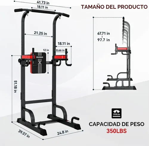Vista 7 de Power Tower - Barra de dominadas para entrenamiento de gimnasio en casa, multifunción, altura ajustable, equipo de ejercicio de entrenamiento