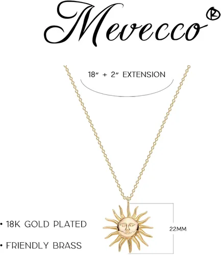 Vista 6 de MEVECCO Collar de oro para mujer, disco de moneda con patrón celestial, colgante grabado chapado en oro de 18 quilates, simple, personalizado
