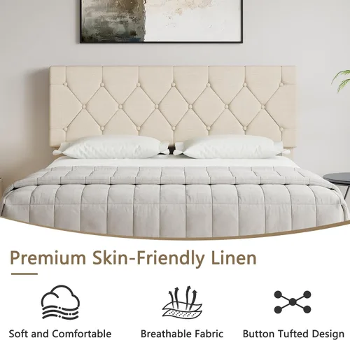 Vista 5 de VECELO Base de cama tamaño completo con cabecera capitoné con botones, plataforma tapizada con soporte de listones de madera, no necesita somier