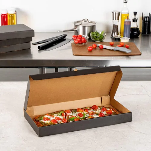 Vista 117 de Restaurantware - Cajas para pizza, 50 unidades, 14 x 7 x 1.5 pulgadas, embalaje de papel de cartón corrugado con bloqueo de pestañas, resistente a