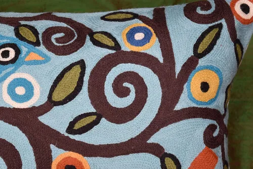 Vista 6 de Funda de cojín lumbar bordada a mano de lana 13x21 (funda de almohada lumbar de pájaros azules)