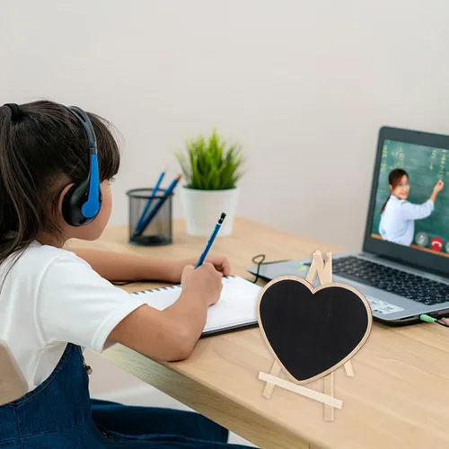 Vista 9 de 4 piezas de pizarra vertical caballete pizarra de mensajes de corazón letreros pizarra con base mini manualidades infantiles panel sándwich de madera