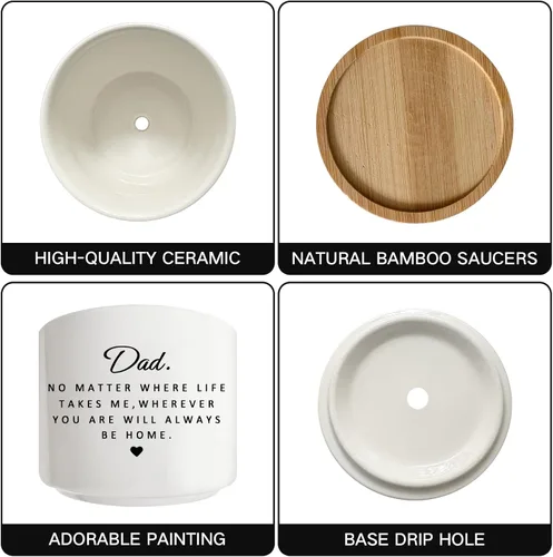Vista 3 de Maceta para Suculentas para Papá - Linda Maceta de 3 Pulgadas Regalo para Papá de Hija o Hijo con Bandeja de Bambú, Mejores Regalos de Jardinería