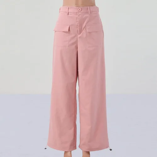 Vista 6 de Woman Y2k Cargo Pants Casual Solid Pants Button Waist Straight Pants Loose Womans Palazzo Pant with Stereoscopic Pocket
