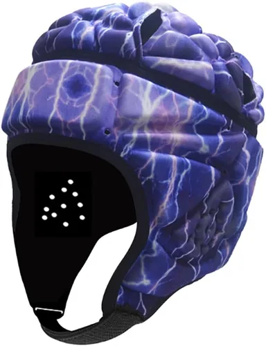 Vista 8 de Casco de rugby ajustable, suave acolchado para fútbol, gorra británica anticolisión con correa para la barbilla, protector de cabeza de fútbol, Negro