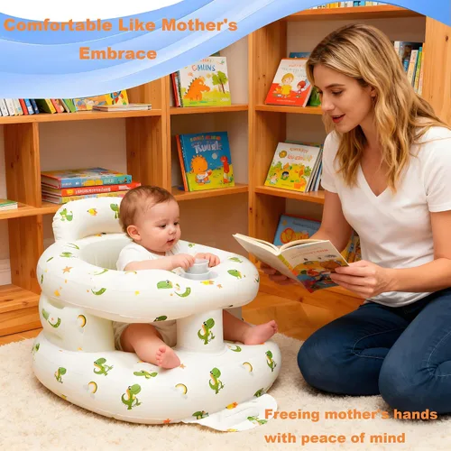 Vista 6 de EXBEPE Asiento de bebé inflable engrosado, asiento de piso para bebés de 3 a 36 meses con bandeja, silla infantil con soporte para sentarse, bomba